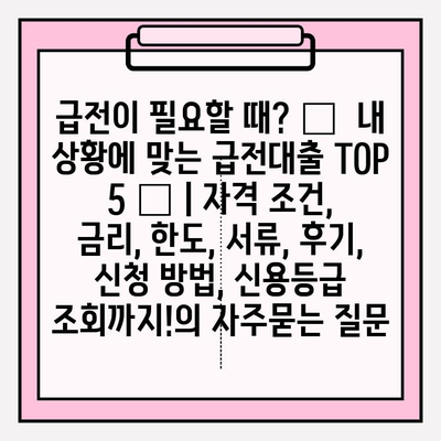 급전이 필요할 때? 🚨  내 상황에 맞는 급전대출 TOP 5 🔍 | 자격 조건, 금리, 한도, 서류, 후기, 신청 방법, 신용등급 조회까지!