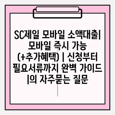 SC제일 모바일 소액대출| 모바일 즉시 가능 (+추가혜택) | 신청부터 필요서류까지 완벽 가이드 |