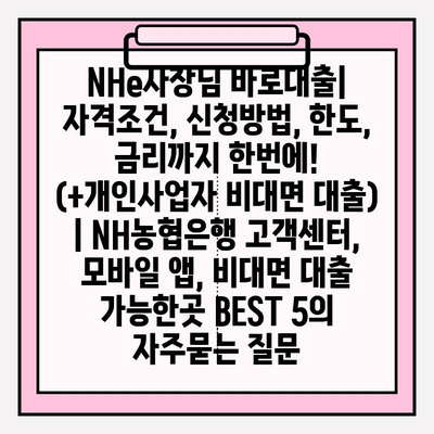 NHe사장님 바로대출| 자격조건, 신청방법, 한도, 금리까지 한번에! (+개인사업자 비대면 대출) | NH농협은행 고객센터, 모바일 앱, 비대면 대출 가능한곳 BEST 5