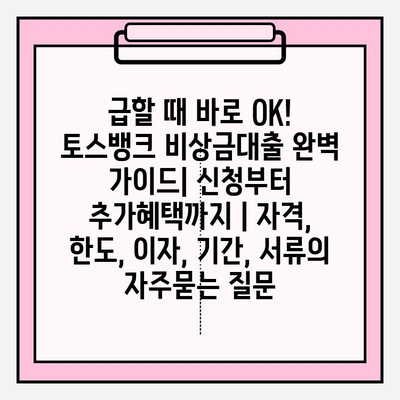 급할 때 바로 OK! 토스뱅크 비상금대출 완벽 가이드| 신청부터 추가혜택까지 | 자격, 한도, 이자, 기간, 서류