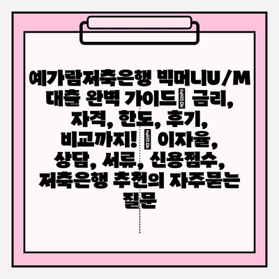 예가람저축은행 빅머니U/M 대출 완벽 가이드| 금리, 자격, 한도, 후기, 비교까지! | 이자율, 상담, 서류, 신용점수, 저축은행 추천
