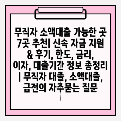 무직자 소액대출 가능한 곳 7곳 추천| 신속 자금 지원 & 후기, 한도, 금리, 이자, 대출기간 정보 총정리 | 무직자 대출, 소액대출, 급전