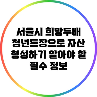 서울시 희망두배 청년통장으로 자산 형성하기: 알아야 할 필수 정보