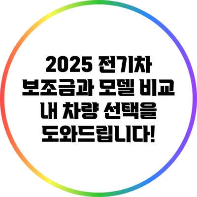 2025 전기차 보조금과 모델 비교: 내 차량 선택을 도와드립니다!