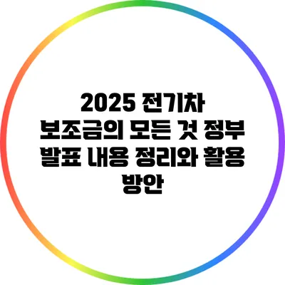 2025 전기차 보조금의 모든 것: 정부 발표 내용 정리와 활용 방안