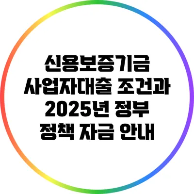 신용보증기금 사업자대출 조건과 2025년 정부 정책 자금 안내