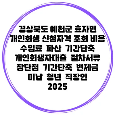 경상북도 예천군 효자면 개인회생 신청자격 조회 비용 수임료 | 파산 | 기간단축 | 개인회생자대출 | 절차서류 | 장단점 | 기간단축 | 변제금 미납 | 청년 | 직장인 2025