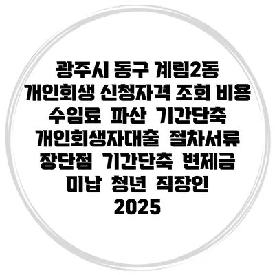 광주시 동구 계림2동 개인회생 신청자격 조회 비용 수임료 | 파산 | 기간단축 | 개인회생자대출 | 절차서류 | 장단점 | 기간단축 | 변제금 미납 | 청년 | 직장인 2025