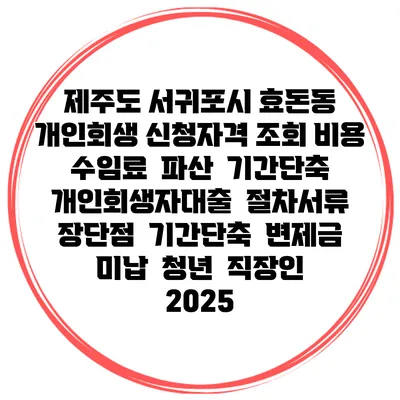 제주도 서귀포시 효돈동 개인회생 신청자격 조회 비용 수임료 | 파산 | 기간단축 | 개인회생자대출 | 절차서류 | 장단점 | 기간단축 | 변제금 미납 | 청년 | 직장인 2025