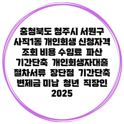 충청북도 청주시 서원구 사직1동 개인회생 신청자격 조회 비용 수임료 | 파산 | 기간단축 | 개인회생자대출 | 절차서류 | 장단점 | 기간단축 | 변제금 미납 | 청년 | 직장인 2025